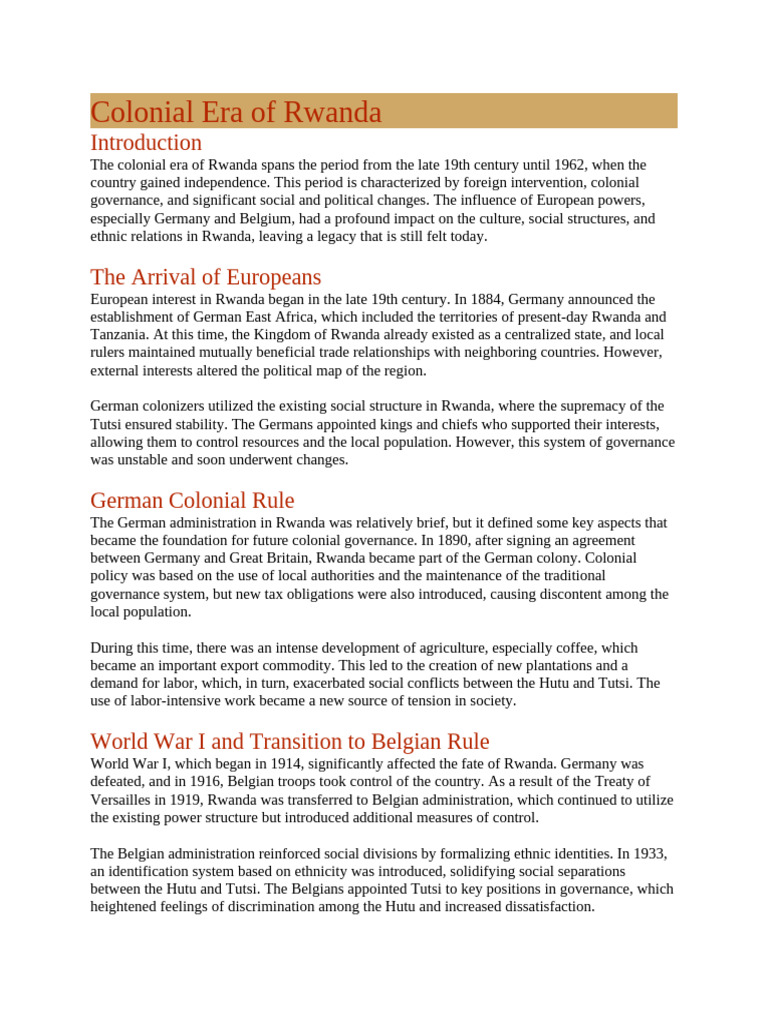 Rwanda's Colonial Era: Impact and Legacy | PDF | Hutu | Tutsi