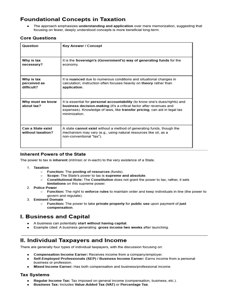 Income Taxation Notes Session 1 | PDF | Taxes | Concept