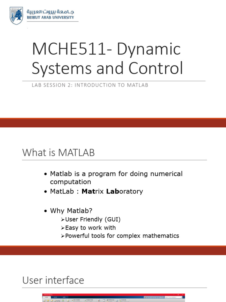 MATLAB Basics for Dynamic Systems Lab | PDF | Matlab | Matrix (Mathematics)