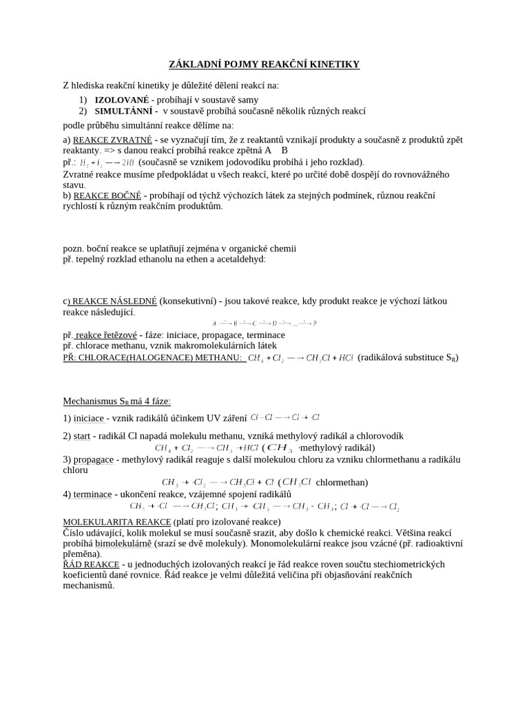 Základní Pojmy Reakční Kinetiky | PDF