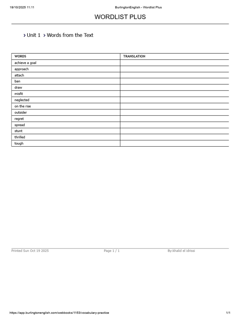BurlingtonEnglish - Wordlist Plus 2 | PDF