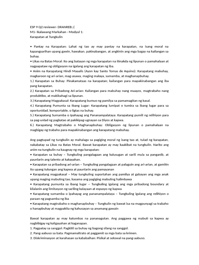 ESP 9 Q2 Review | PDF