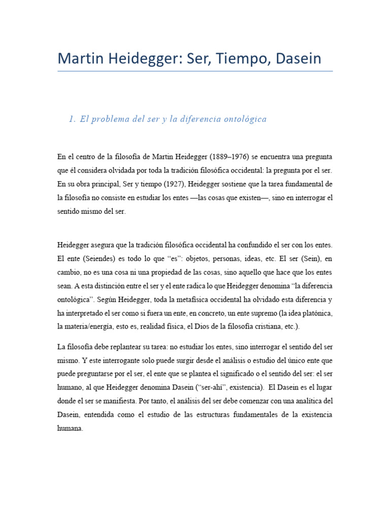 Heidegger: Ser, Dasein y Existencia | PDF | Martin Heidegger | Existencia