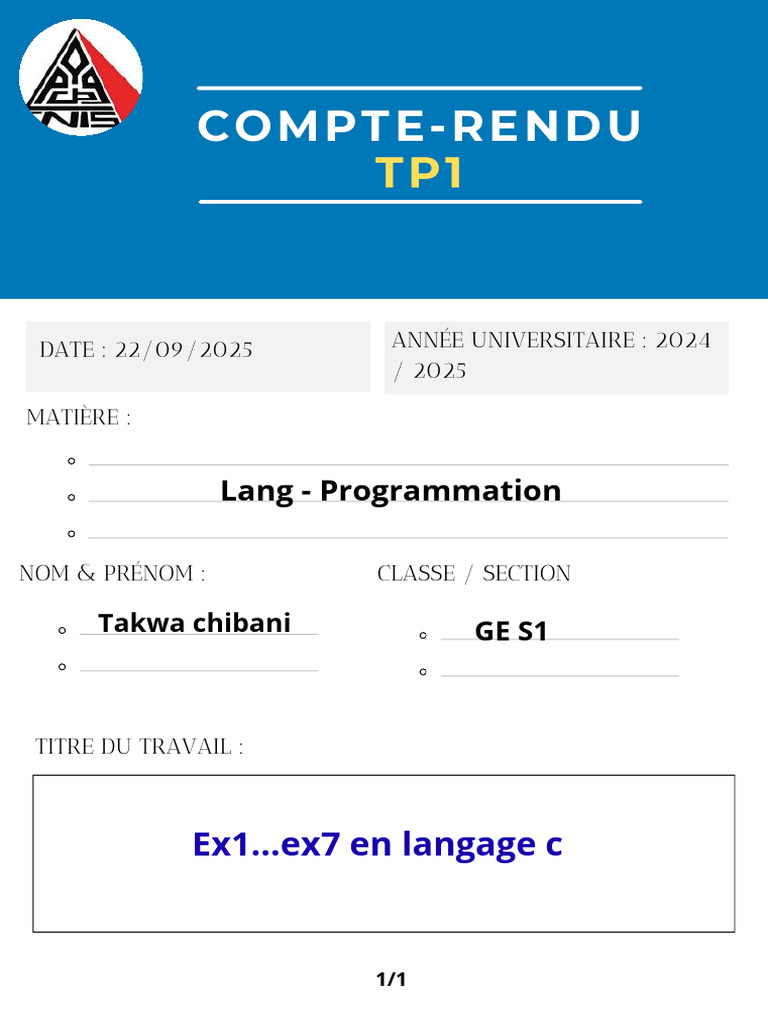 Rapport TP1 : Exercices en C et corrections | PDF | Structure de ...