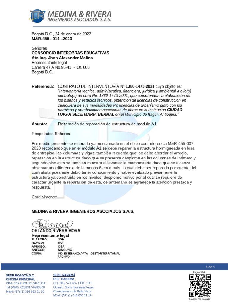 M&R-455 - 014 - 2023 Reiteración de Reparacion de Estructura Modulo A1 ...