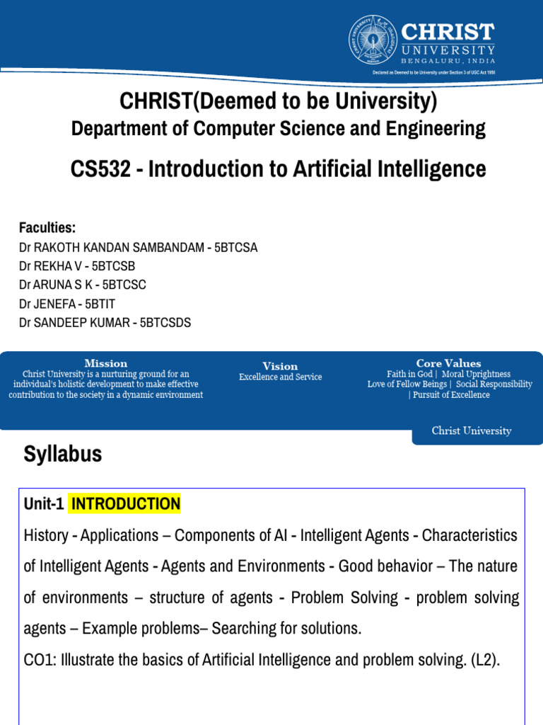 AI Course Syllabus at Christ University | PDF | Artificial Intelligence ...
