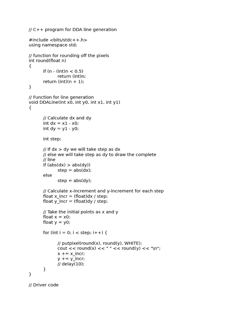 C++ DDA Line Generation Program | PDF