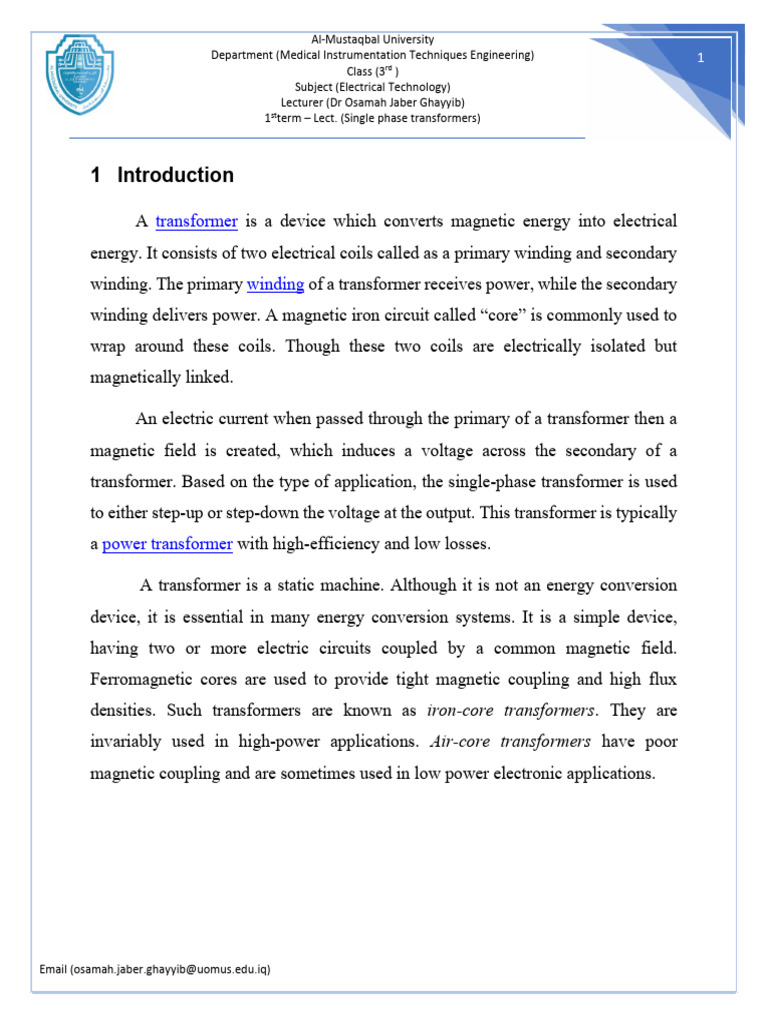 Single Phase Transformers Overview | PDF | Transformer ...