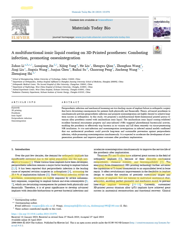 A Multifunctional Ionic Liquid Coating On 3D-Printed Prostheses ...