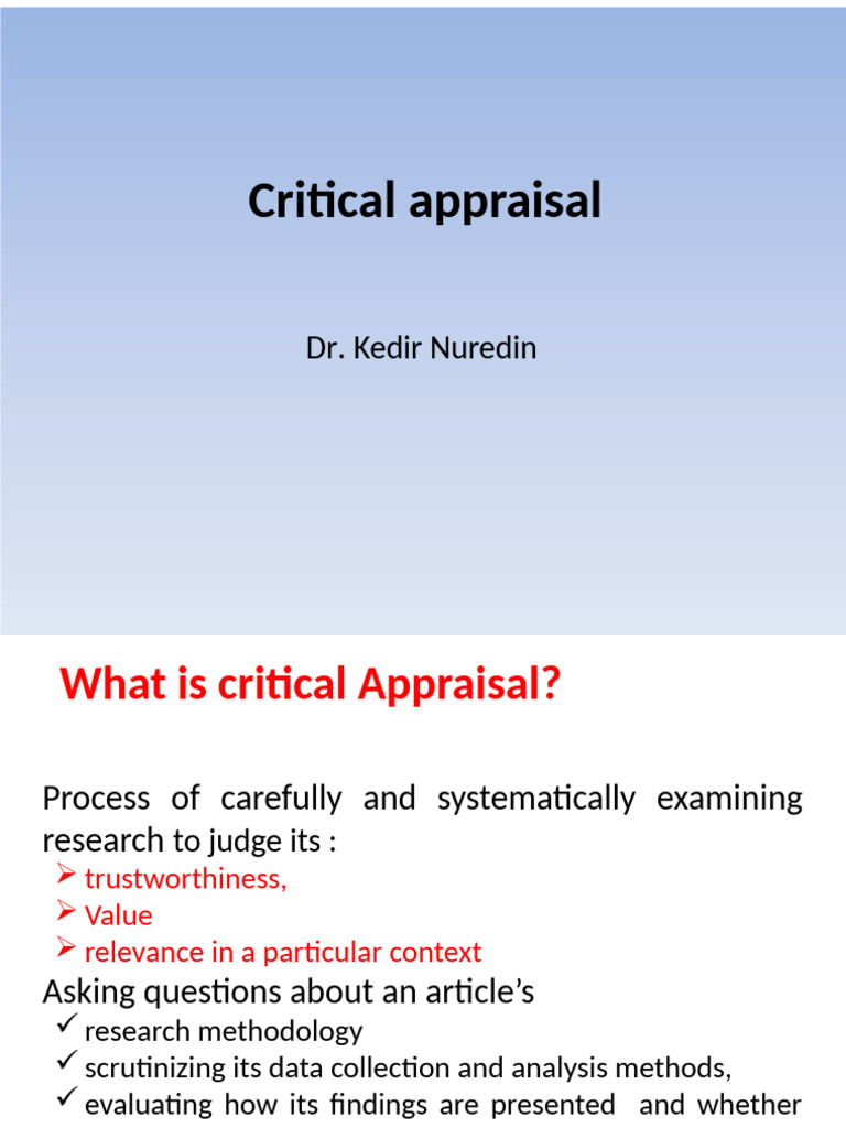 Critical Appraisal 3 | PDF | Validity (Statistics) | Performance Appraisal