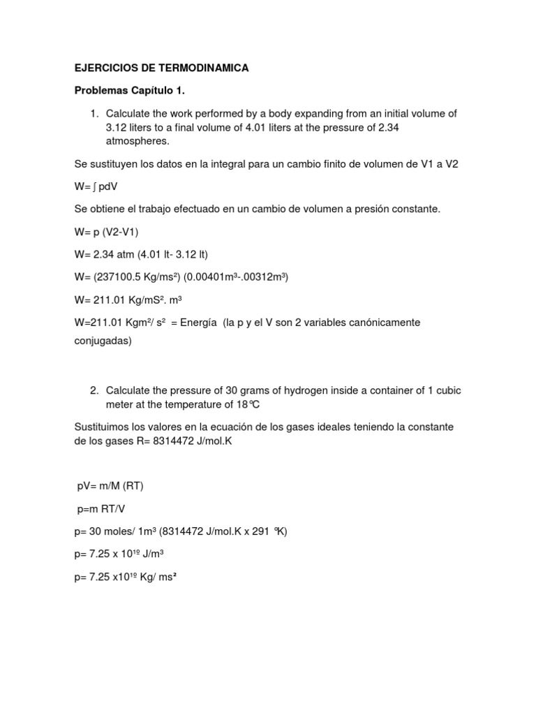 Ejercicios de Termodinamica | PDF | Temperatura | Calor