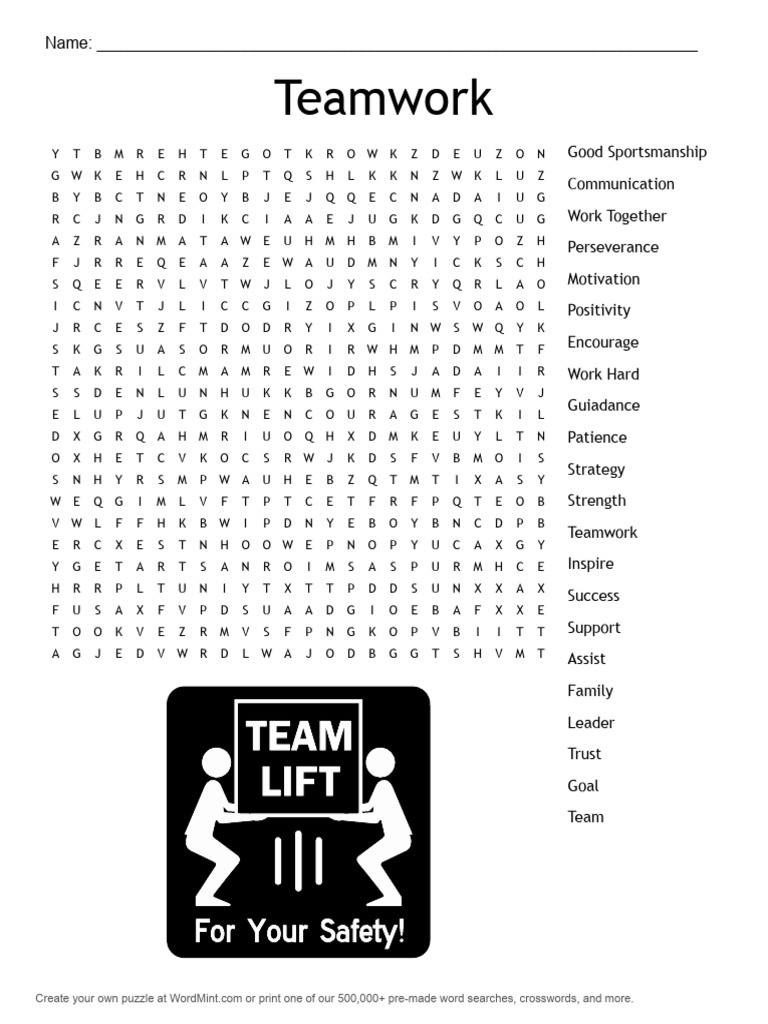 Teamwork Word Search Puzzle | PDF | Puzzles | Games Of Mental Skill