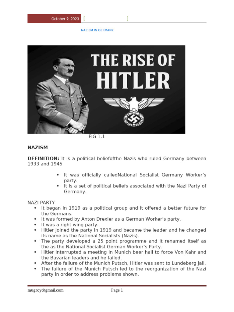 1 Nazism in Germany Notes | PDF | Nazi Germany | Adolf Hitler