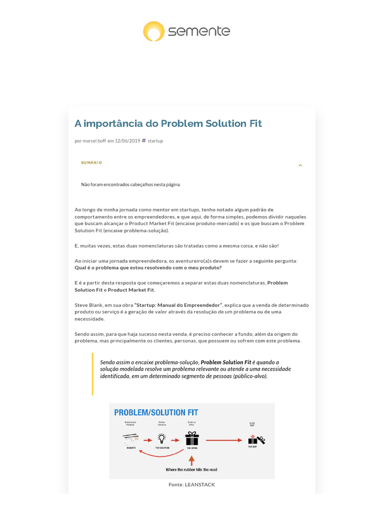 Problem Solution Fit em Startups | PDF | Empresa Startup ...