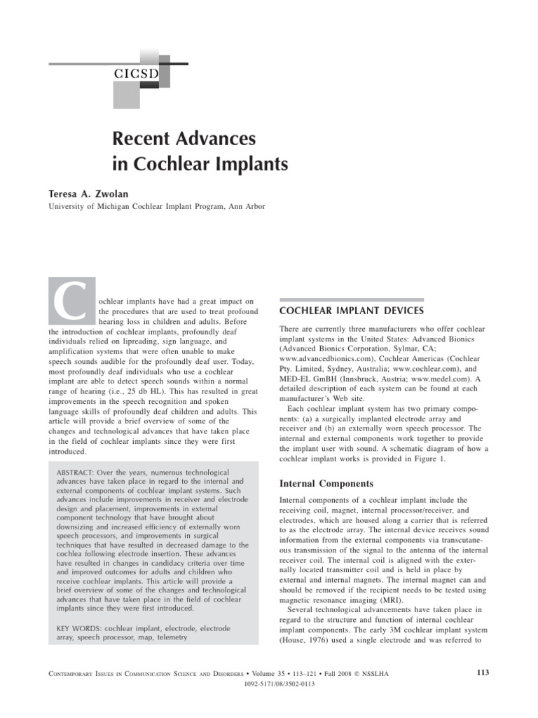 Advances in Cochlear Implant Technology | PDF | Hearing Loss | Deafness