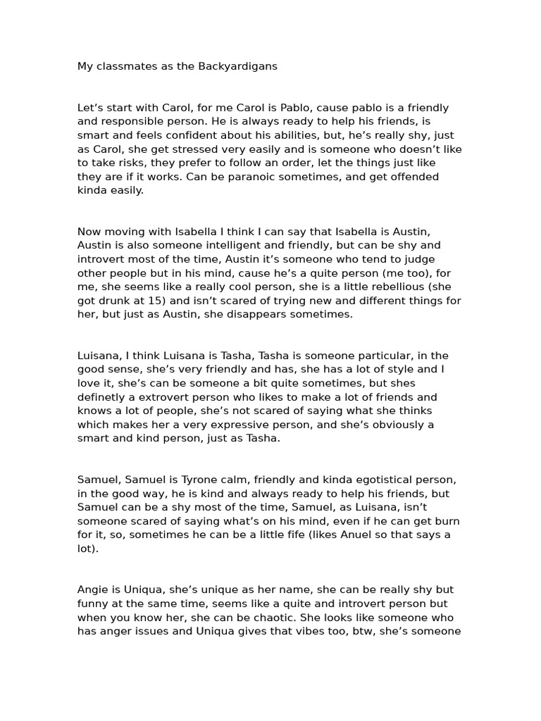 Classmates as Backyardigans Characters | PDF