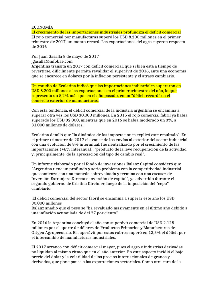 ECONOMÍA Industria Deficit | PDF | Dólar de los Estados Unidos ...