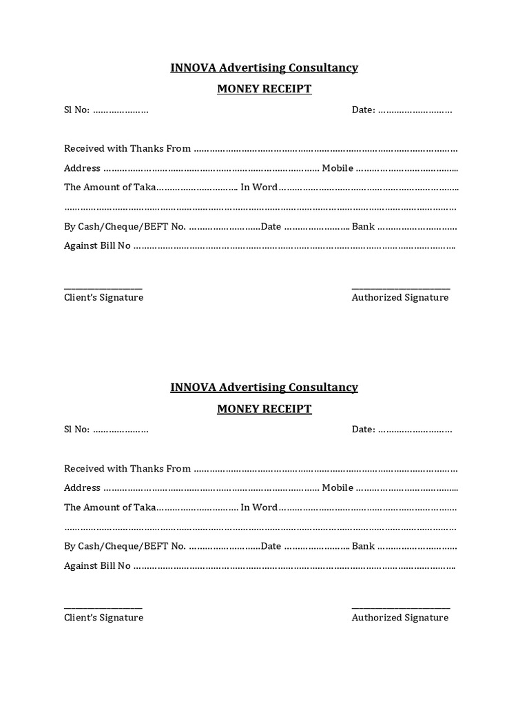 Money Receipt Template for Clients | PDF