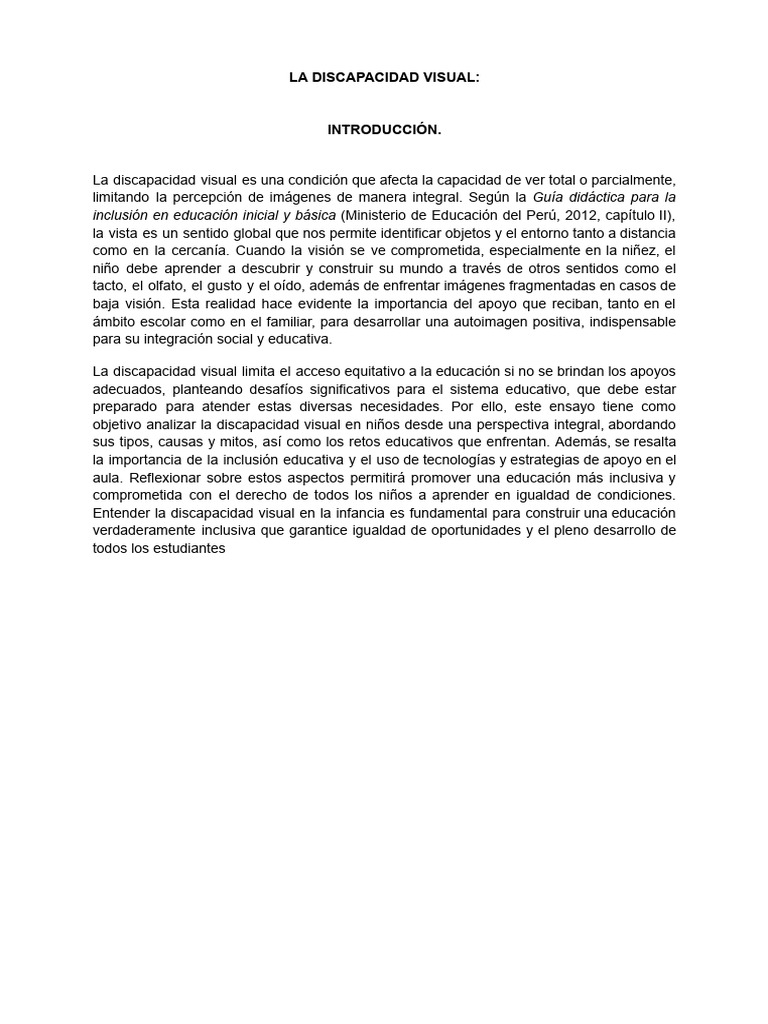 Inclusión de Niños con Discapacidad Visual | PDF | Inclusión (Educación ...