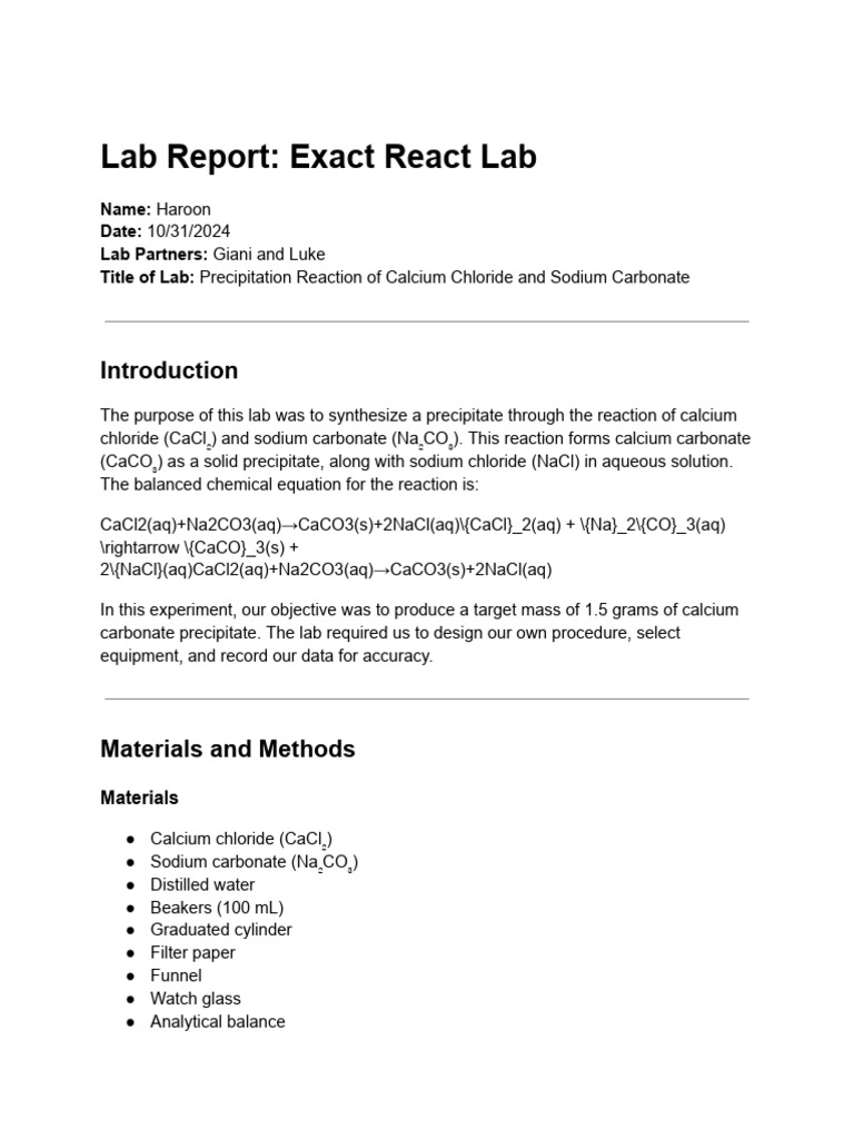 Precipitation Reaction Lab Report | PDF | Sodium | Chemistry