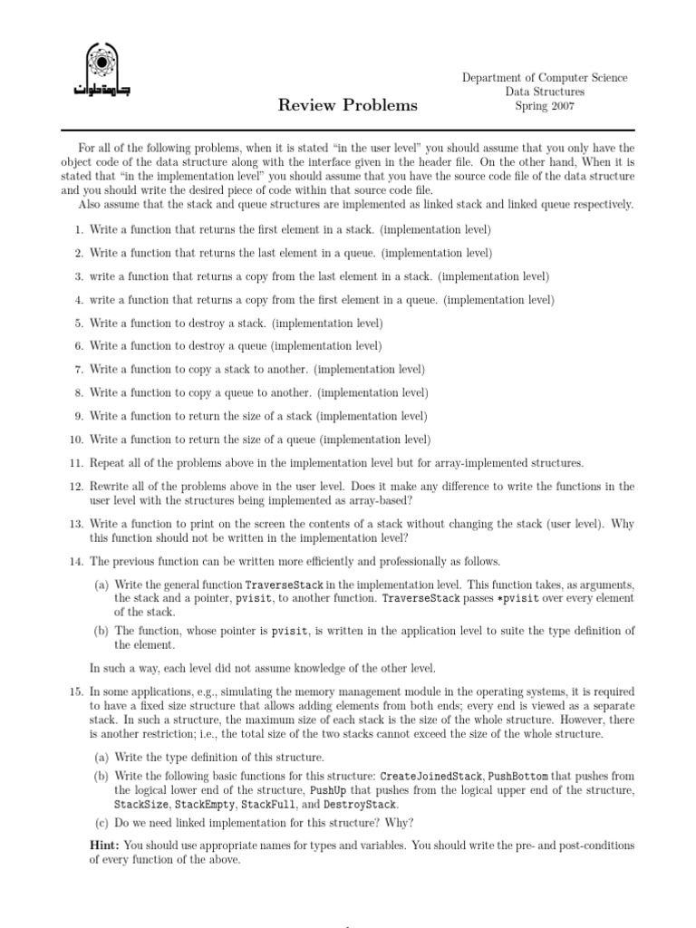 Review Problems 1 | PDF | Queue (Abstract Data Type) | Pointer ...