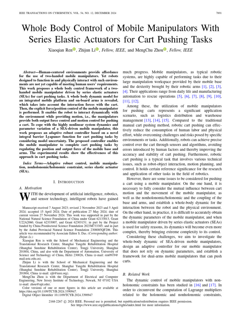 Whole Body Control of Mobile Manipulators With Series Elastic Actuators ...
