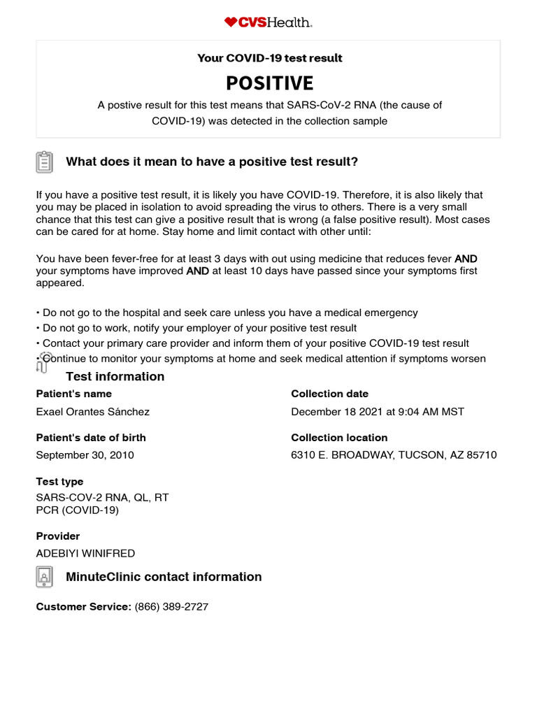 COVID-19 Test Result Summary | PDF | Medicine | Health Sciences
