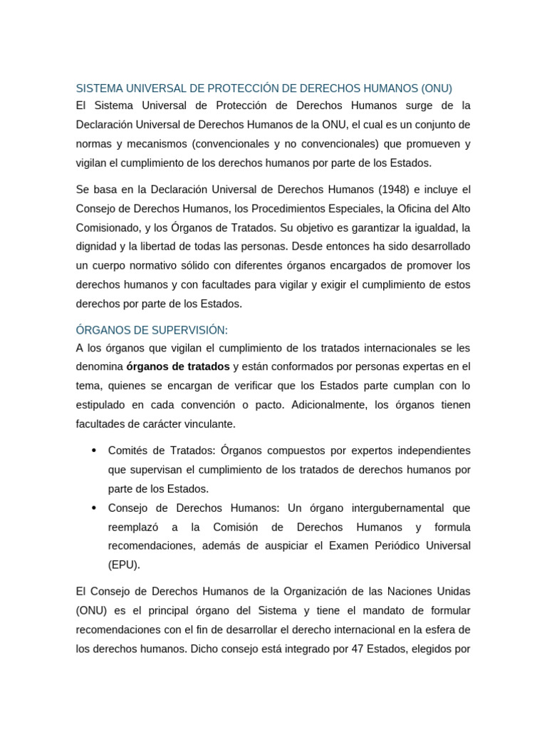 Sistema de Derechos Humanos de la ONU | PDF | Naciones Unidas ...