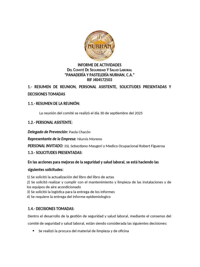 Informe de Seguridad Laboral 2025 | PDF | Seguridad y salud ocupacional