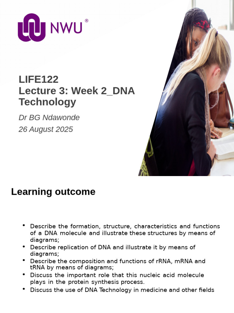 LIFE122 - Lecture 3 - 26 August 2025-DNA Tecknology | PDF | Genetics ...