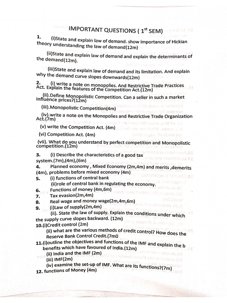 Economics Repeated Questions | PDF