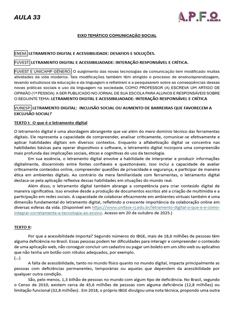 Aula 33 Letramento Digital | PDF | Acessibilidade | Internet