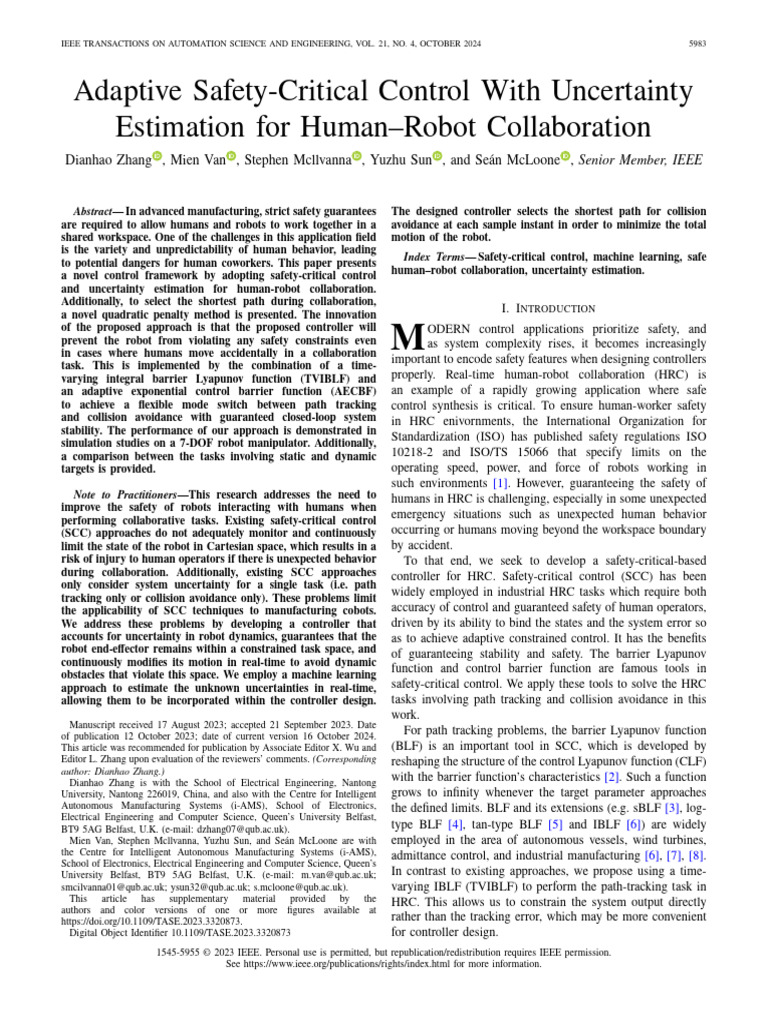 Adaptive Safety Control for Human-Robot Collaboration | PDF | Control ...