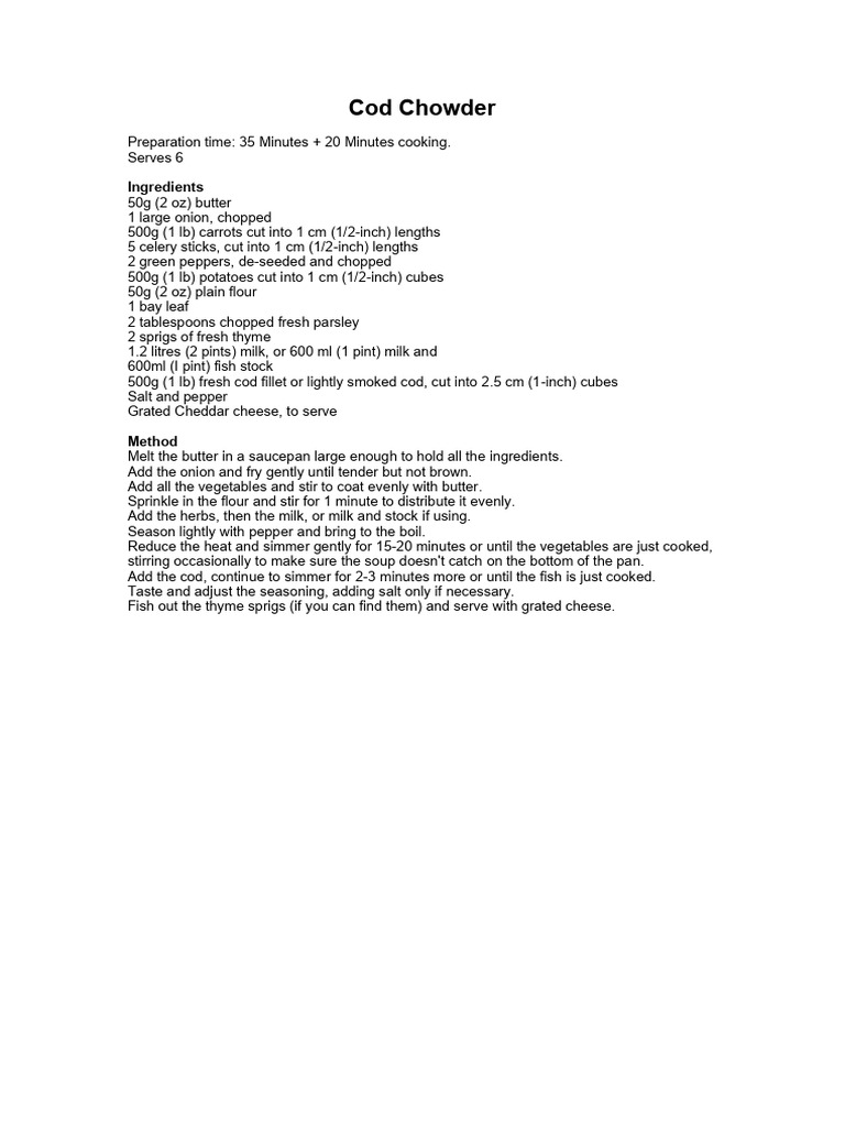 Creamy Cod Chowder Recipe | PDF