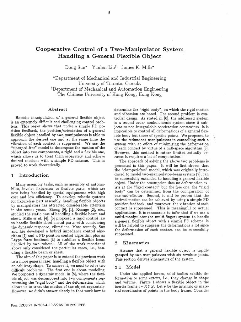 Cooperative Control of A Two-Manipulator System | PDF | Matrix ...