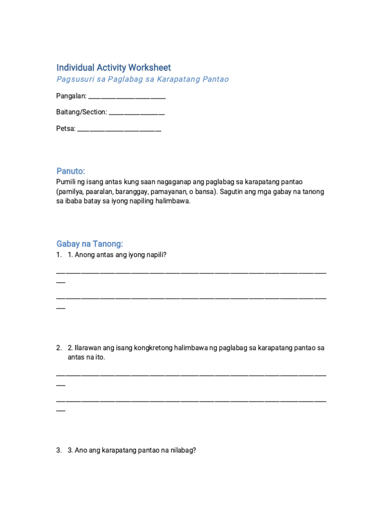 Individual Activity Worksheet | PDF