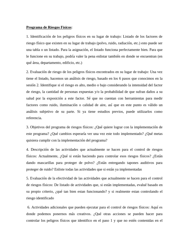 Programa de Control de Riesgos Físicos | PDF | Riesgo | Valores