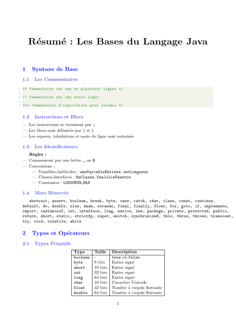 Introduction au Langage Java et Syntaxe | PDF | Java (Langage de ...