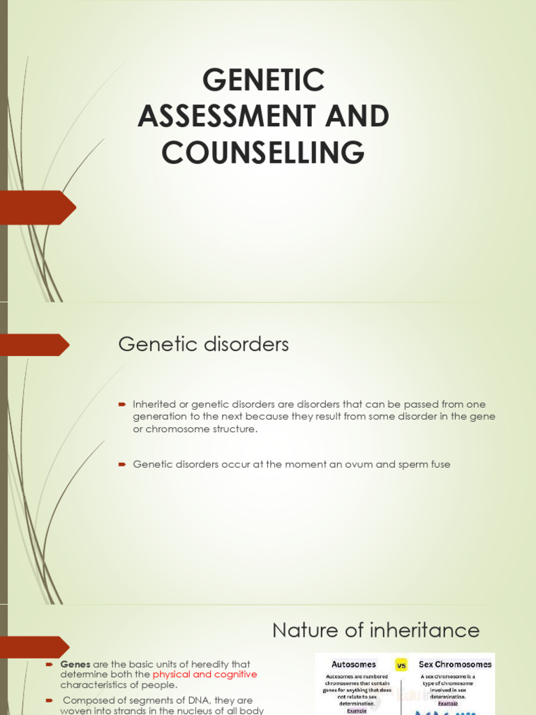 Genetic Disorders: Assessment & Counseling | PDF | Genotype | Genetics