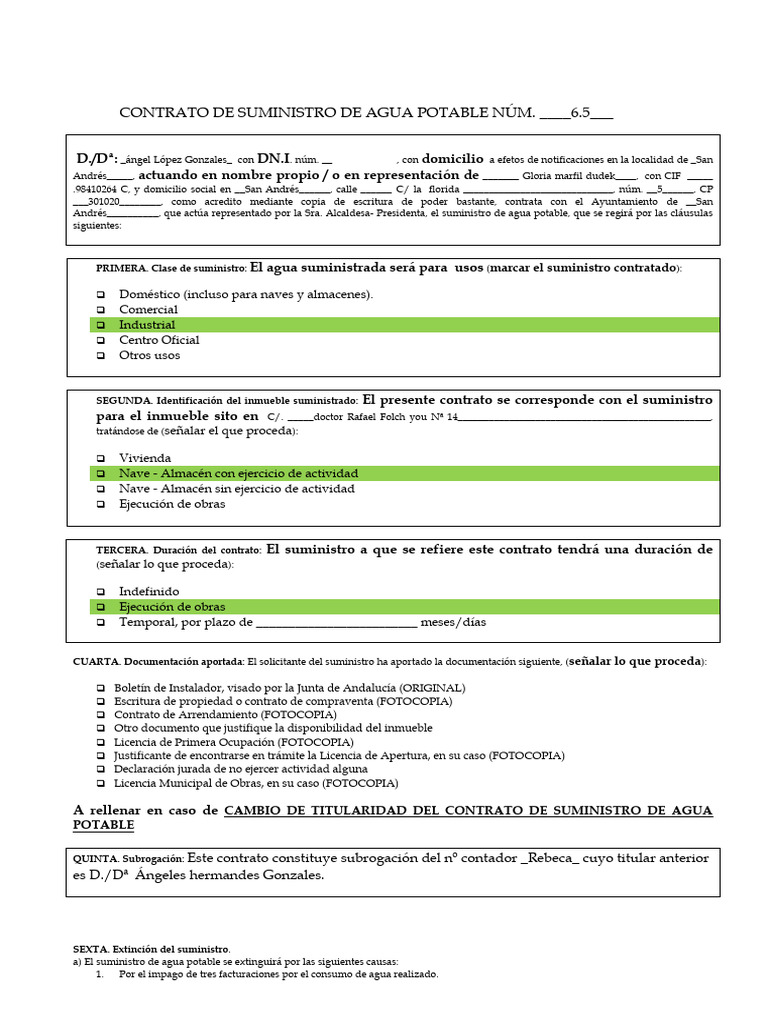 Contrato de Suministro de Agua Potable | PDF | Agua