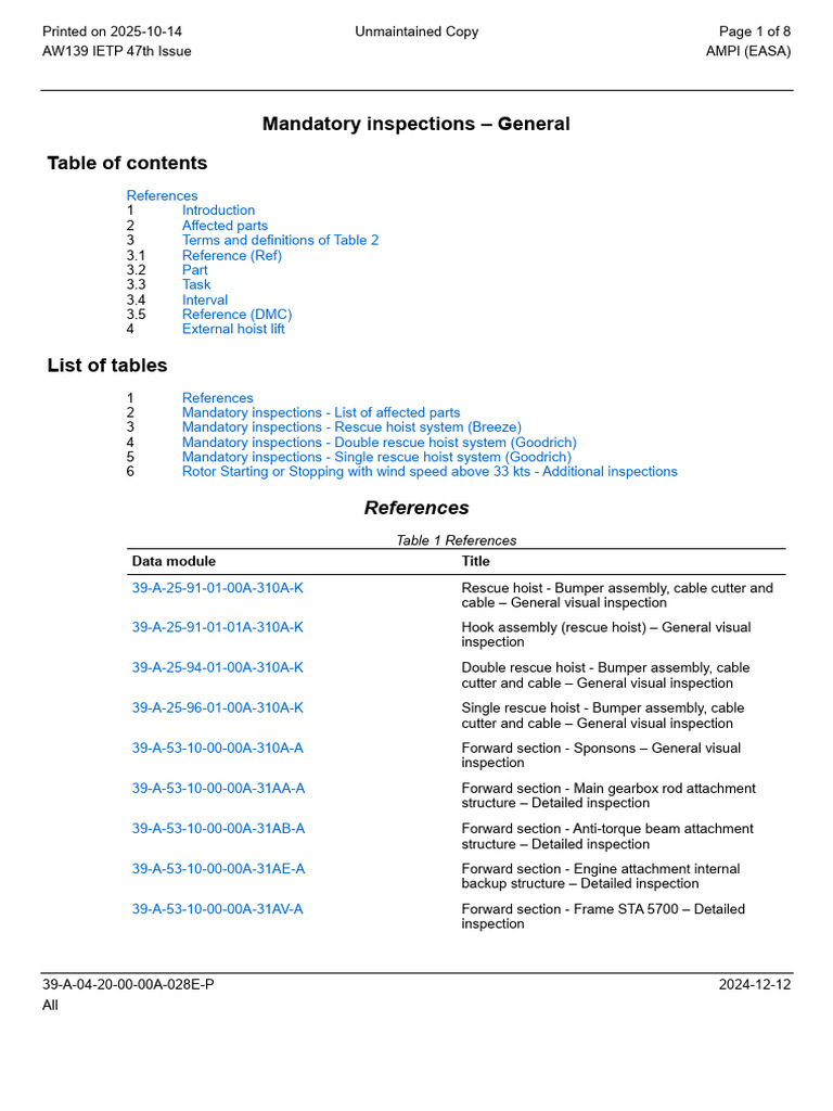 Mandatory Inspections for Rescue Hoists | PDF | Helicopter Rotor ...