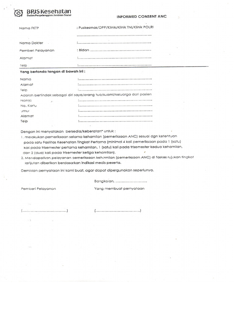 Informed Consent ANC (BPJS) | PDF