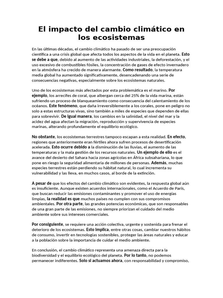 El Impacto Del Cambio Climático en Los Ecosistemas | PDF | Cambio ...