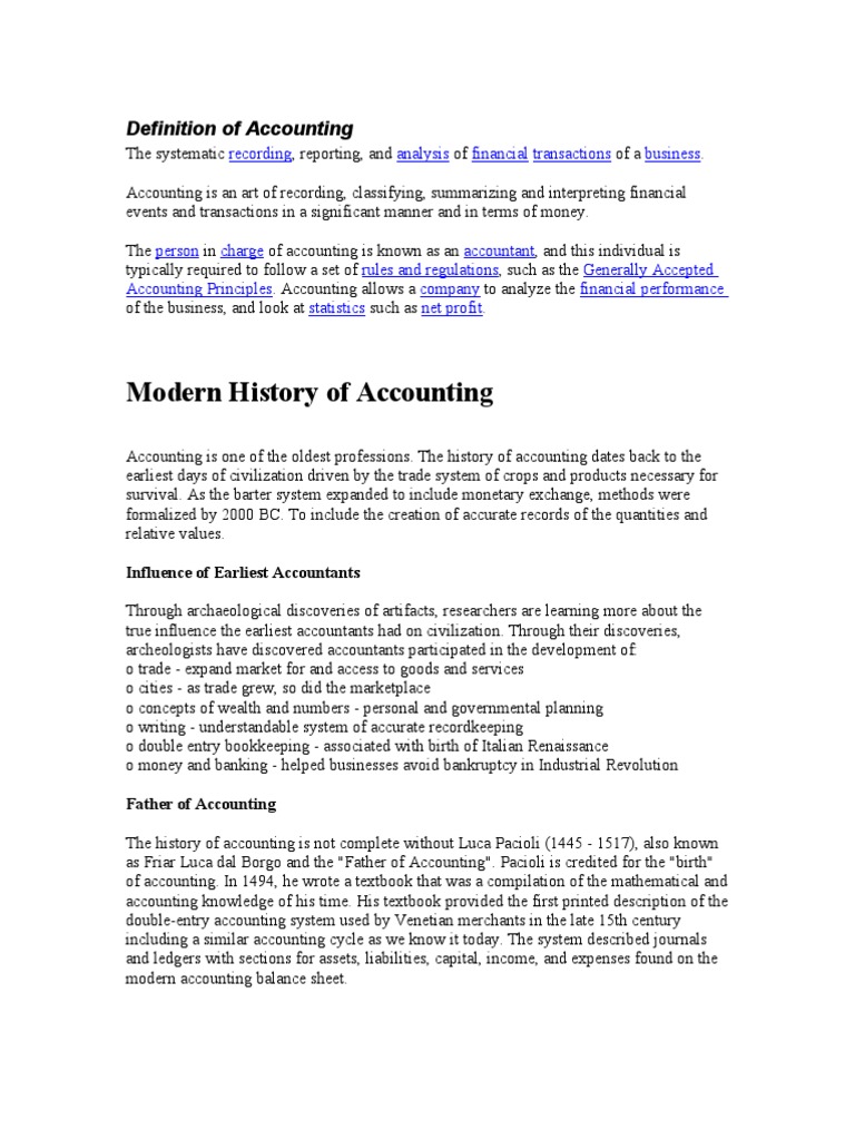Modern History of Accounting | PDF | Debits And Credits | Accounting