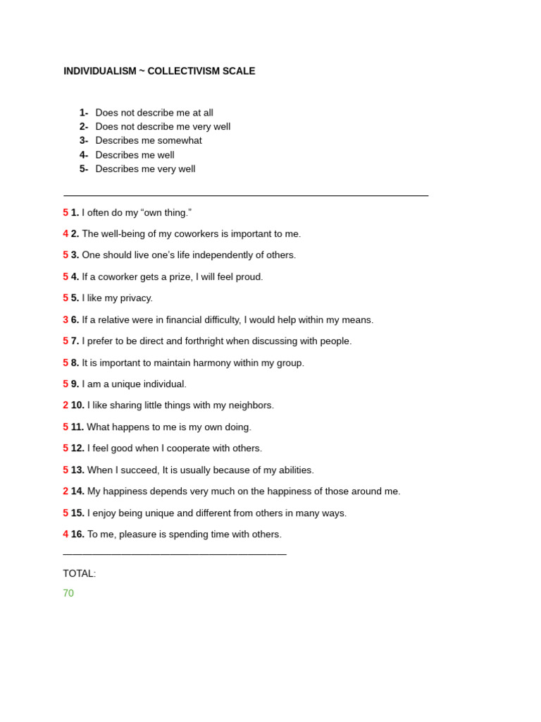Individualism Collectivism Scale | PDF
