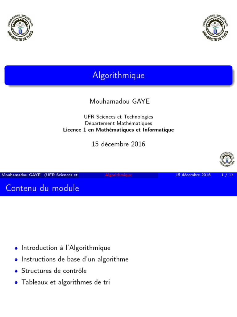 Introduction à l'Algorithmique en 40h | PDF | Informatique | Algorithmes