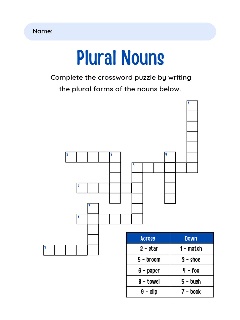 Blue Simple Plural Nouns Illustrative English Worksheet | PDF