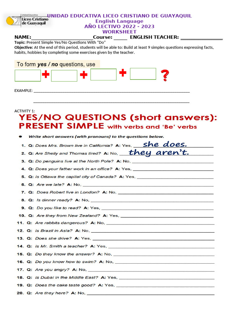Workshop Yes or No Questions Do | PDF