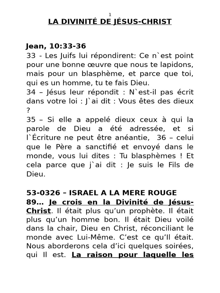 La Divinité de Jésus-Christ selon Branham | PDF | Dieu | Jésus