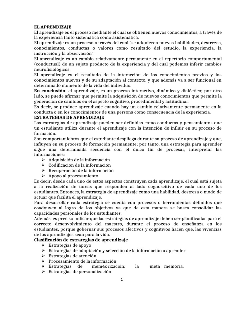Estrategias y Teorías del Aprendizaje | PDF | Aprendizaje | Cognición